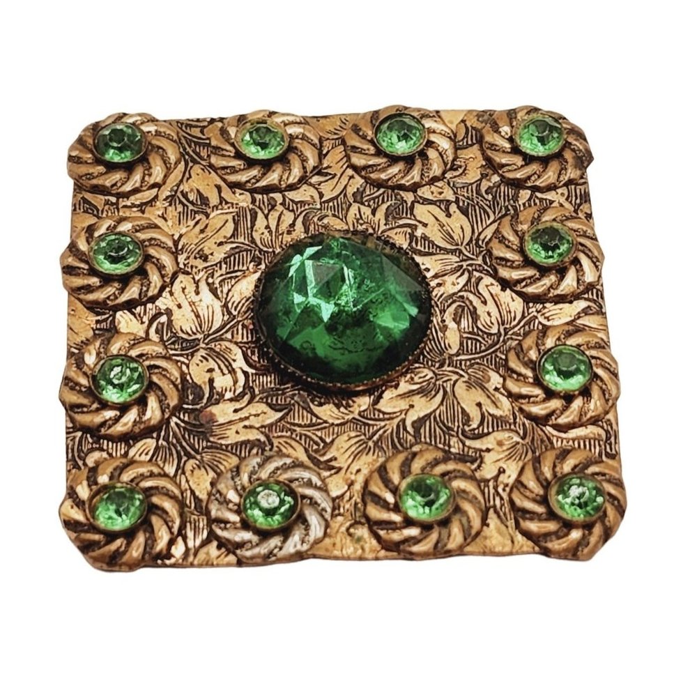 Vintage Early Possibly Czech Faceted Glass & Brass Brooch (A433)